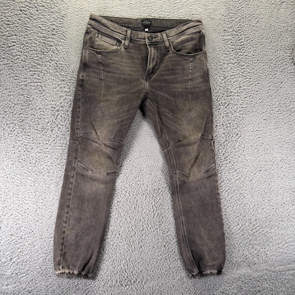River Island Jeans Mens 32x28 Gray Cotton Denim Jogger Tapered Leg Faded Stretch